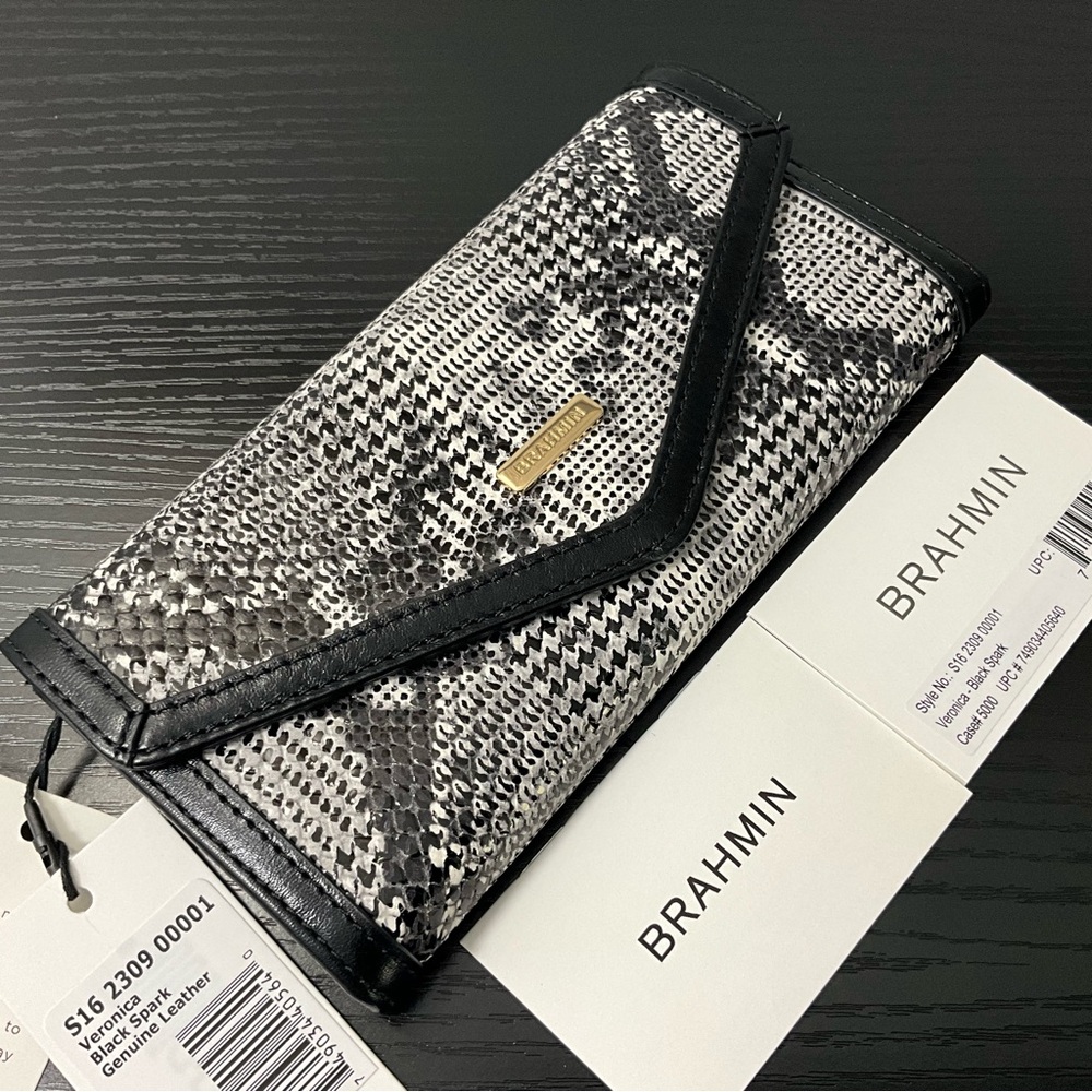 Brahmin Veronica BLACK SPARK Houndstooth Pattern Leather NWT - Picture 5 of 9
